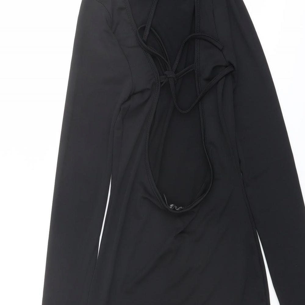 Boohoo Womens Black Polyester Bodycon Size 10 Round Neck Tie