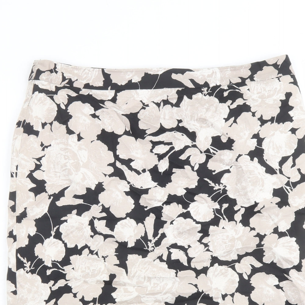 Marks and Spencer Womens Beige Floral Cotton A-Line Skirt Size 14 Zip