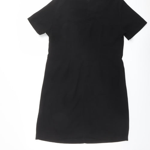 Dorothy Perkins Womens Black Polyester Shift Size 14 Round Neck Zip