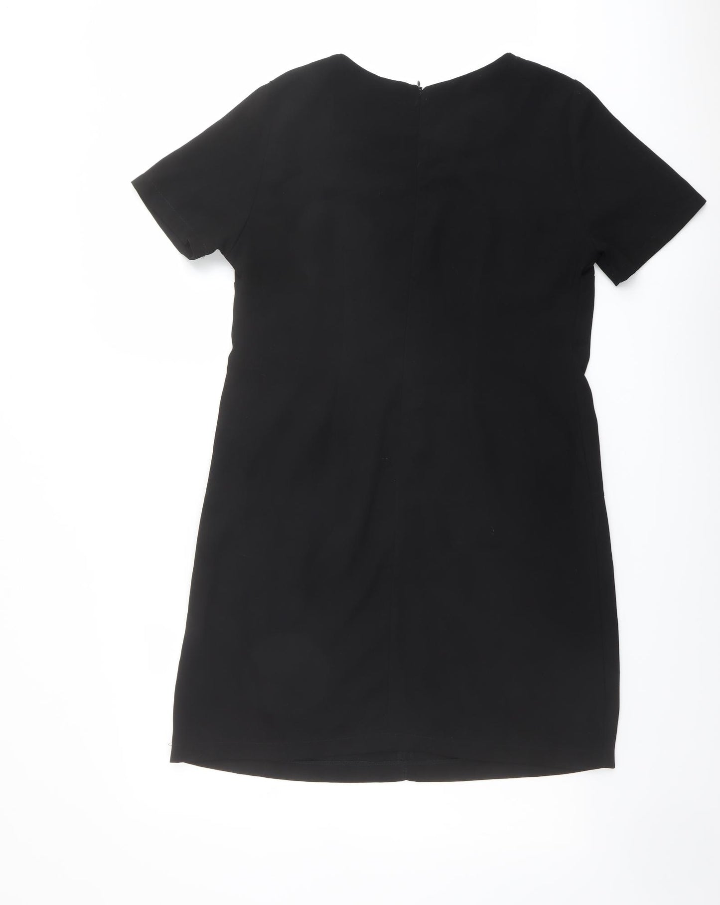 Dorothy Perkins Womens Black Polyester Shift Size 14 Round Neck Zip