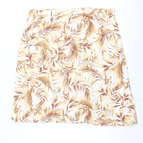 Bonmarché Womens Orange Geometric Polyester A-Line Skirt Size 24 - Leaf pattern