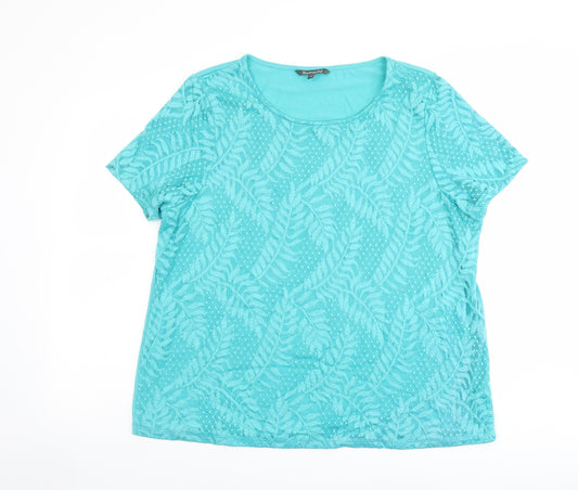 Bonmarché Womens Green Geometric Polyester Basic T-Shirt Size 20 Round Neck - Leaf Print
