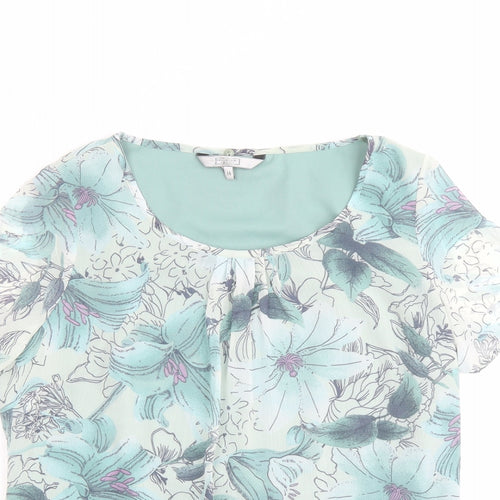 Debenhams Womens Green Floral Polyester Basic T-Shirt Size 16 Round Neck