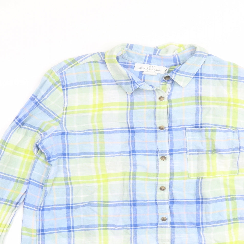 H&M Womens Multicoloured Plaid Cotton Basic Button-Up Size 10 Collared