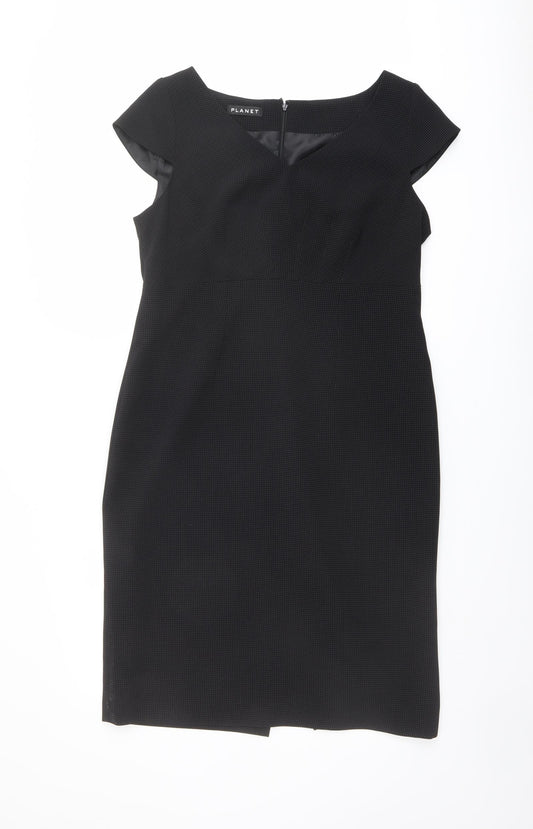 Planet Womens Black Polyester Pencil Dress Size 12 V-Neck Zip