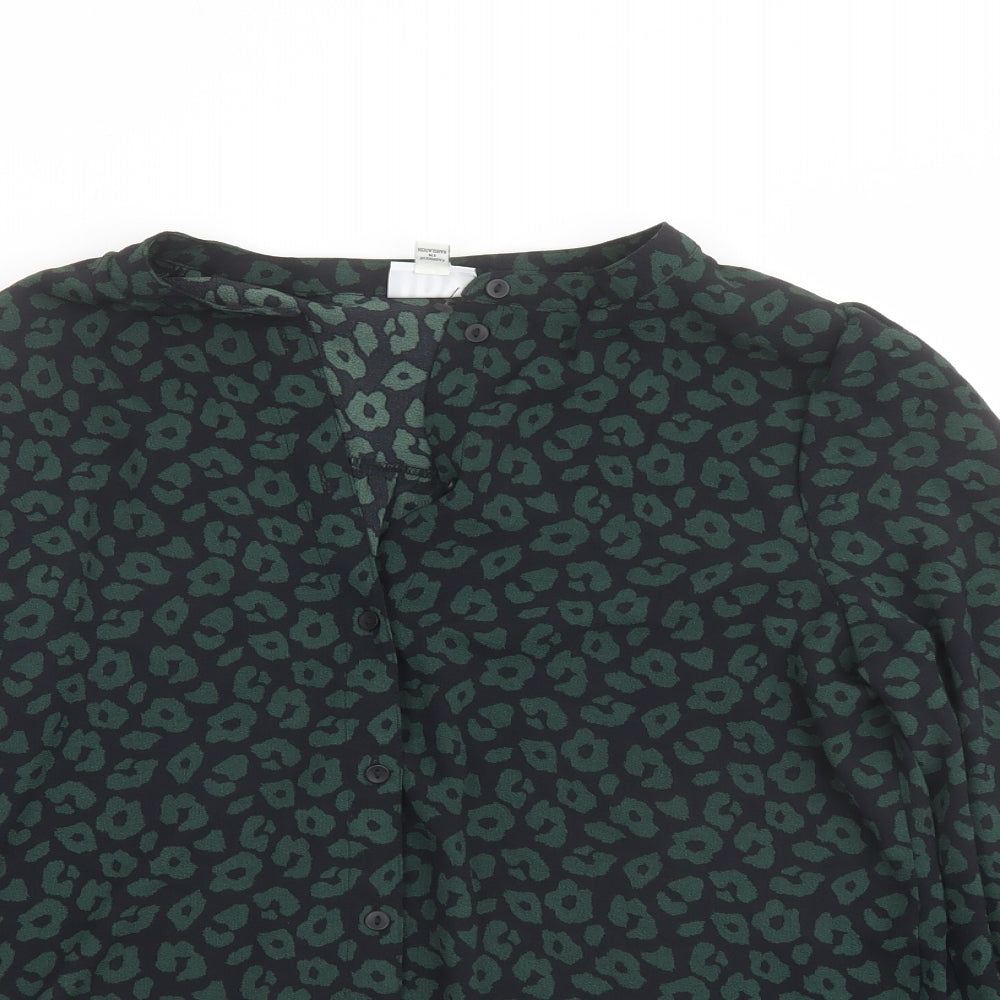 JDY Womens Green Animal Print Polyester Basic Blouse Size 8 V-Neck - Leopard Print