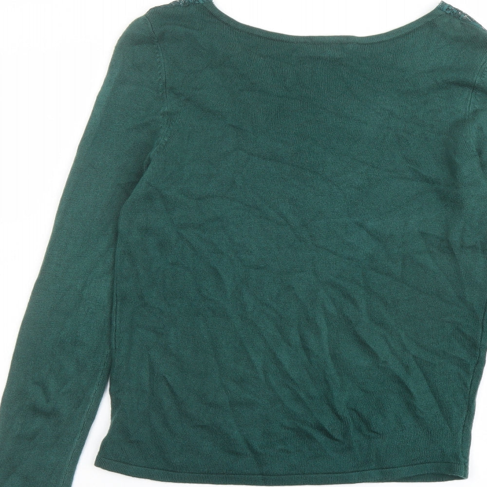 Grain de Malice Womens Green V-Neck Viscose Pullover Jumper Size S