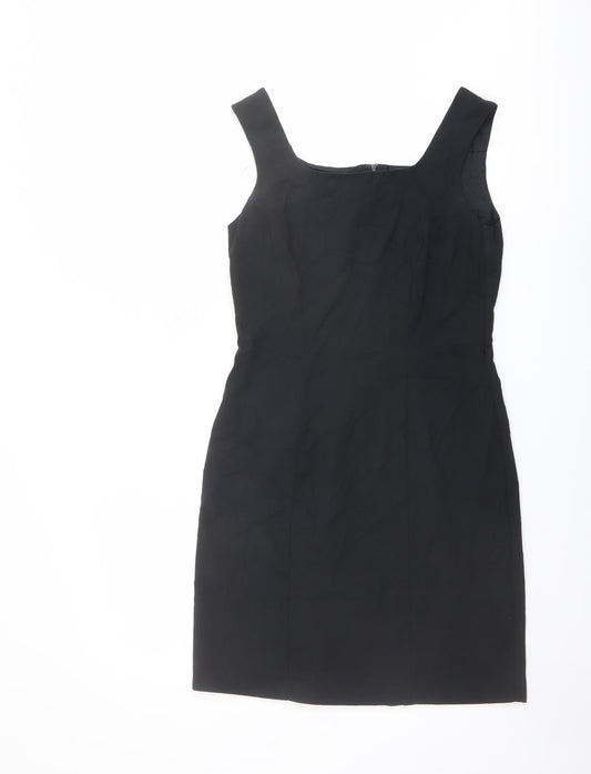 Charlotte Halton Womens Black Viscose Tank Dress Size 10 Square Neck Zip