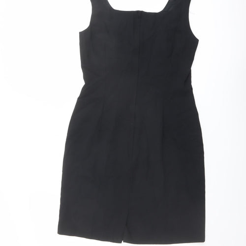 Charlotte Halton Womens Black Viscose Tank Dress Size 10 Square Neck Zip