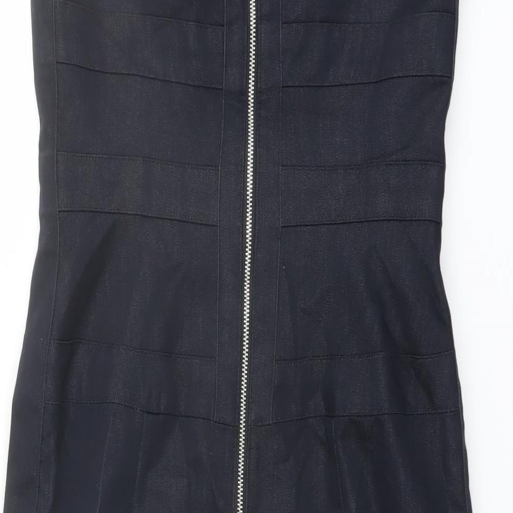 Maggy London Womens Blue Cotton Bodycon Size 8 Square Neck Zip - Panelled Bodice