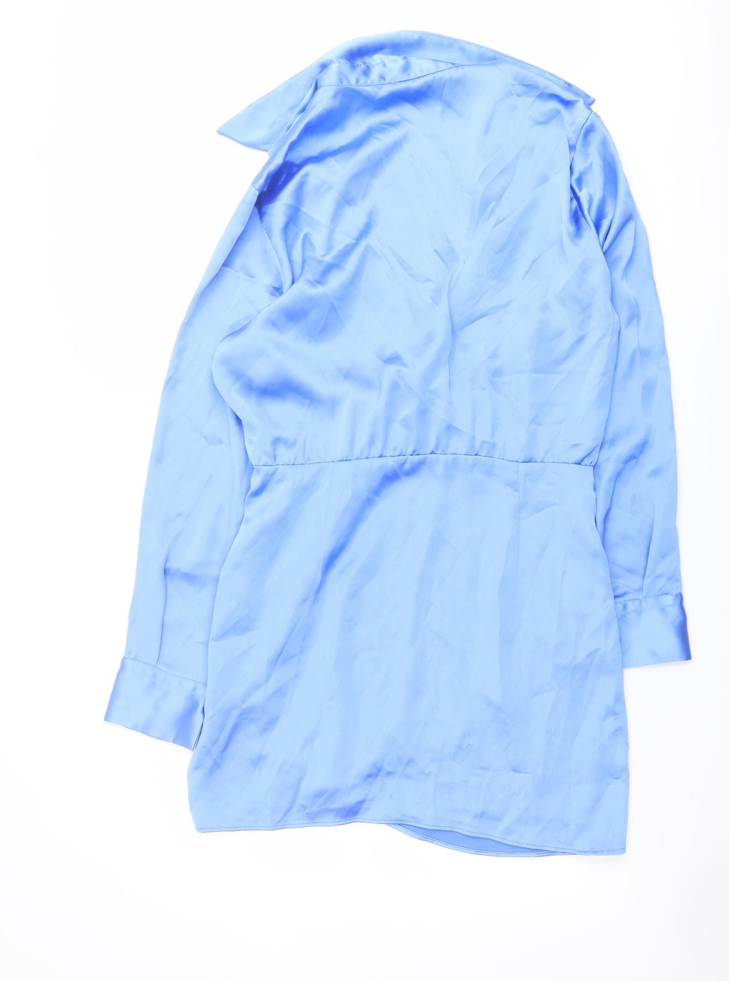 Zara Womens Blue Polyester Shirt Dress Size L Collared Zip