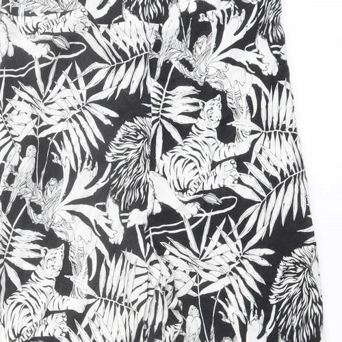 Warehouse Womens Black Geometric Viscose Trousers Size 14 L24 in Regular - Tiger & Leaf Print