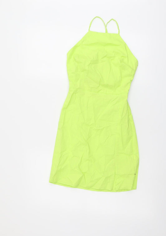 Bershka Womens Green Cotton Bodycon Size XS Square Neck Zip