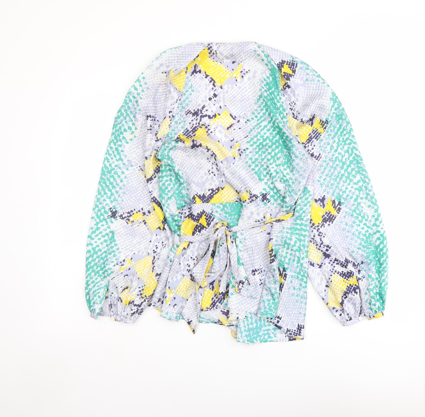 Karen Millen Womens Multicoloured Geometric Polyester Wrap Blouse Size 10 V-Neck