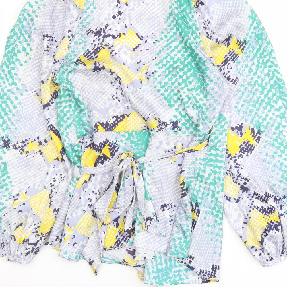 Karen Millen Womens Multicoloured Geometric Polyester Wrap Blouse Size 10 V-Neck
