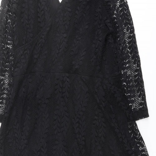 New Look Womens Black Geometric Nylon A-Line Size 14 V-Neck Pullover