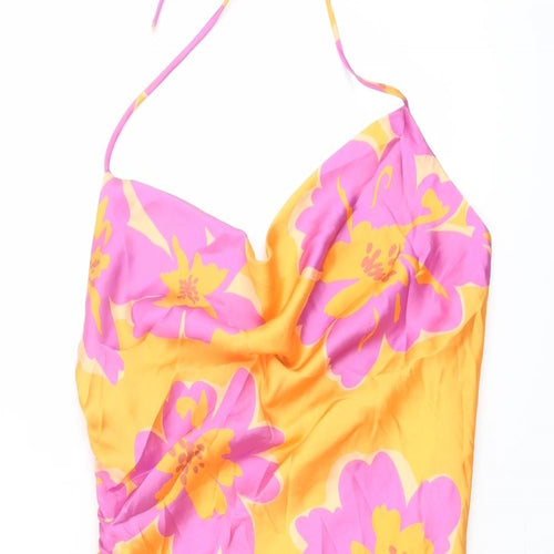 Bershka Womens Multicoloured Floral Polyester Mini Size L Halter Pullover
