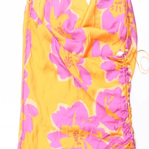 Bershka Womens Multicoloured Floral Polyester Mini Size L Halter Pullover