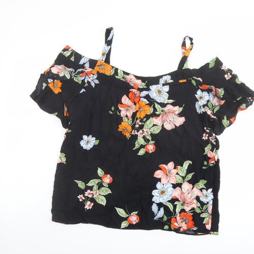 Dorothy Perkins Womens Black Floral Viscose Camisole Blouse Size 14 Off the Shoulder