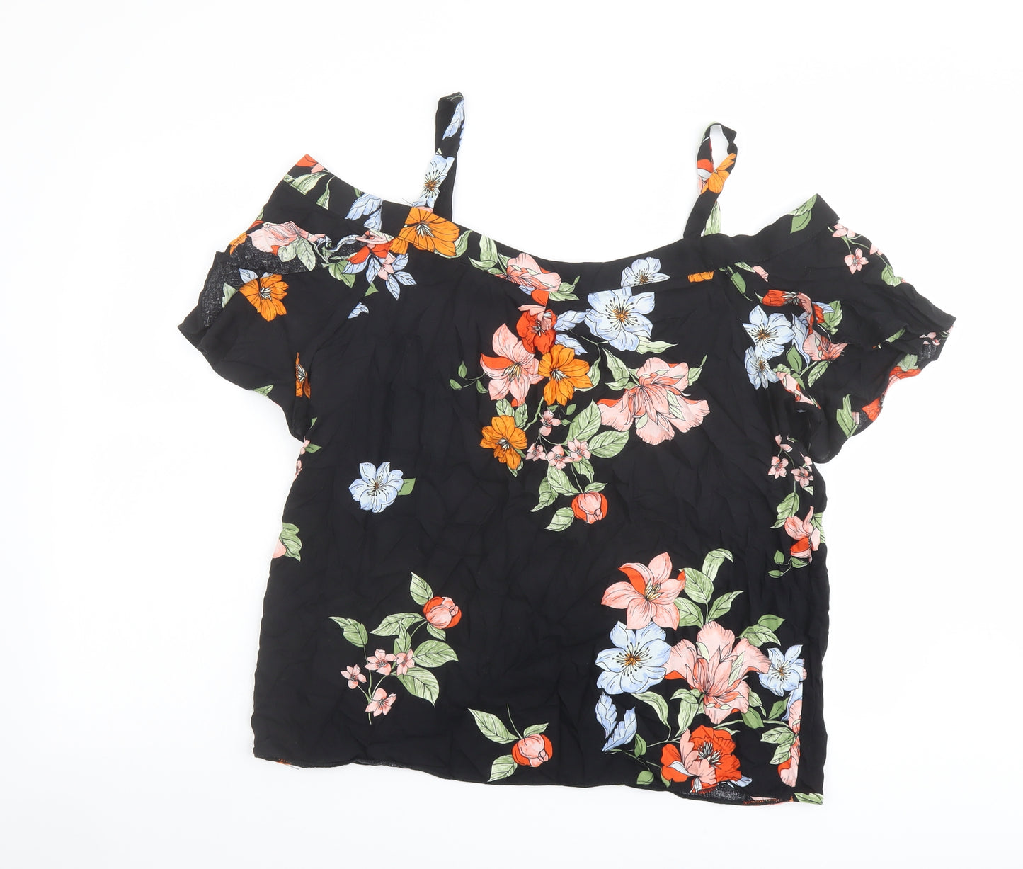 Dorothy Perkins Womens Black Floral Viscose Camisole Blouse Size 14 Off the Shoulder