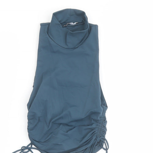 Zara Womens Blue Polyamide Cropped Blouse Size M High Neck