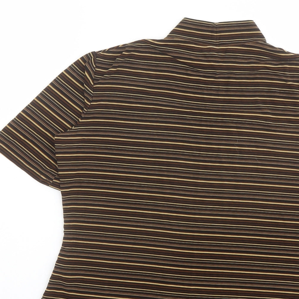 Marks and Spencer Womens Brown Striped Acrylic Cropped Tank Size 14 Mock Neck