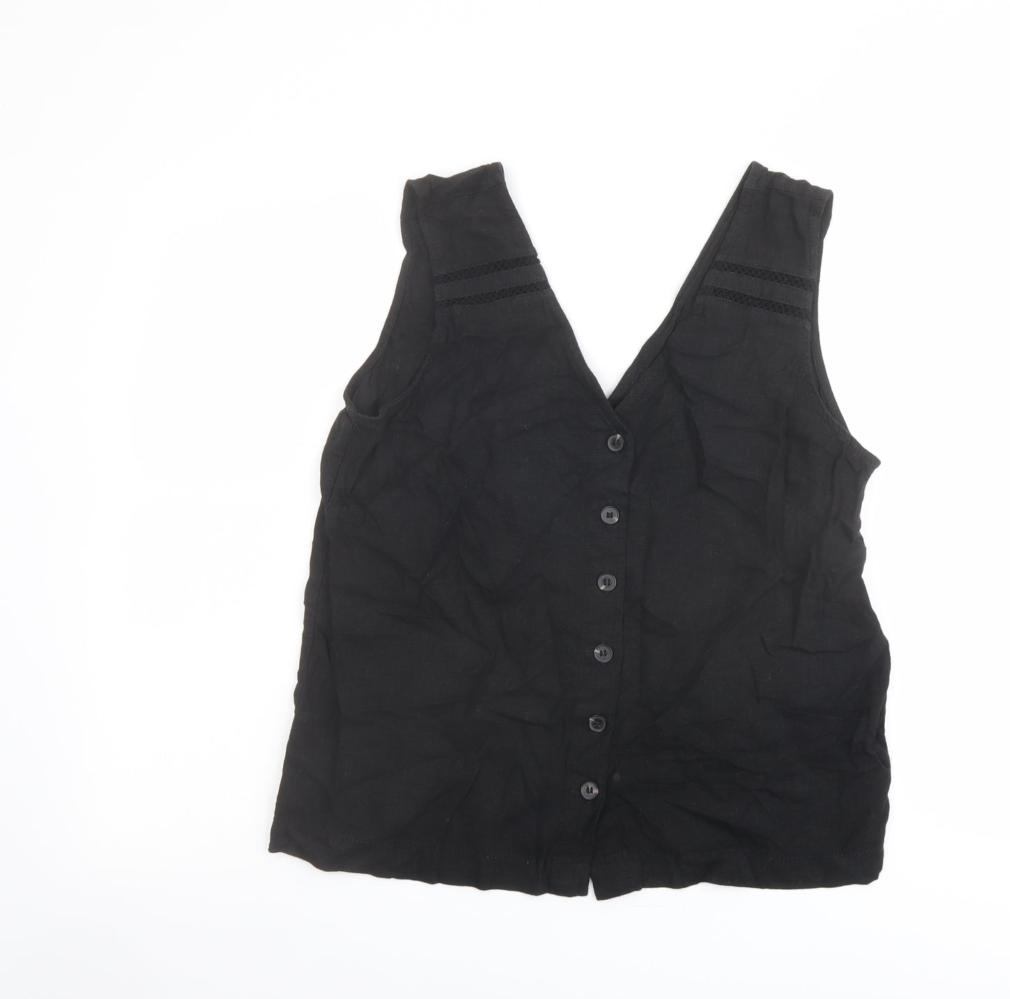 NEXT Womens Black Linen Camisole Blouse Size 14 V-Neck