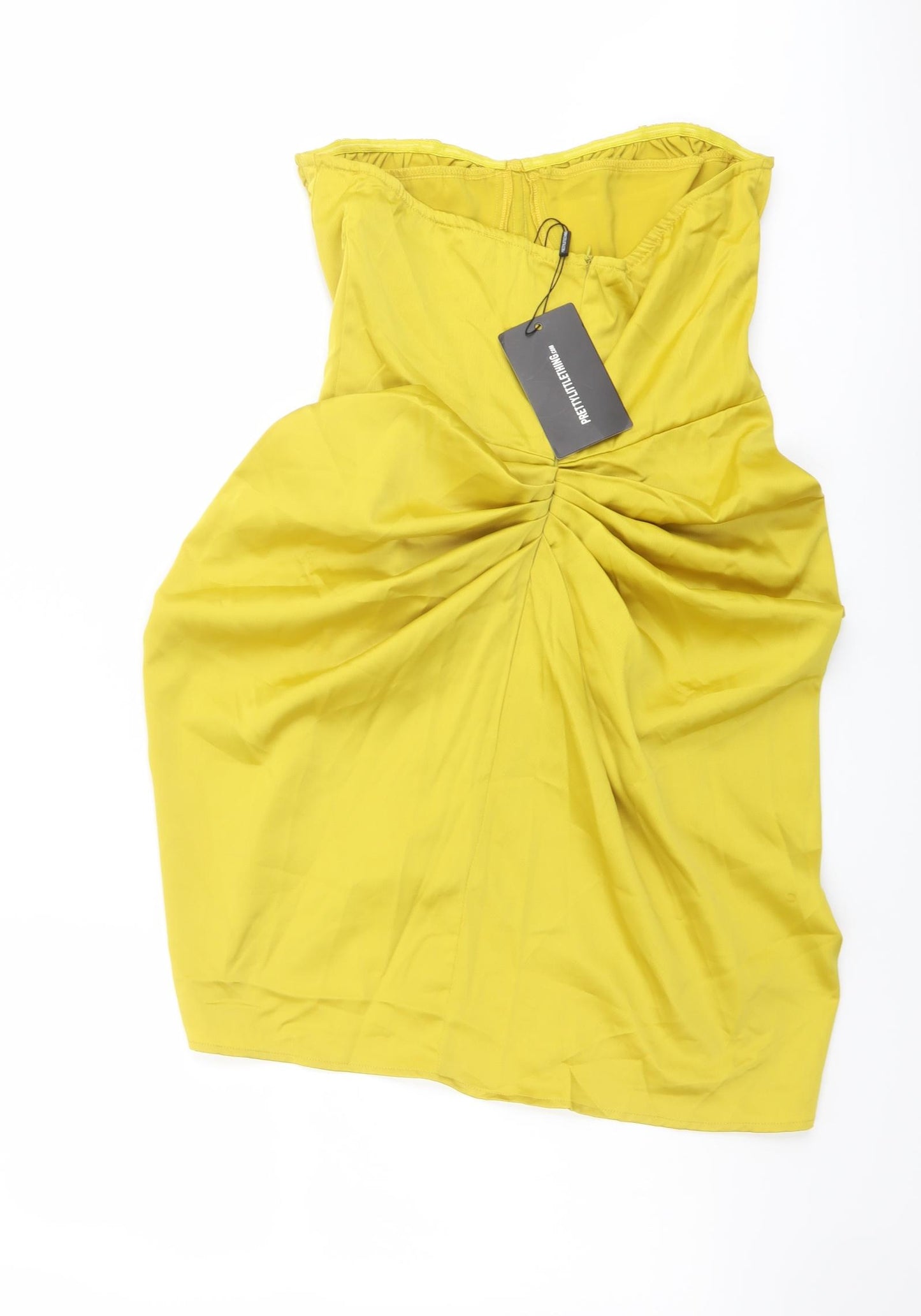 PRETTYLITTLETHING Womens Yellow Polyester A-Line Size 10 Off the Shoulder Zip