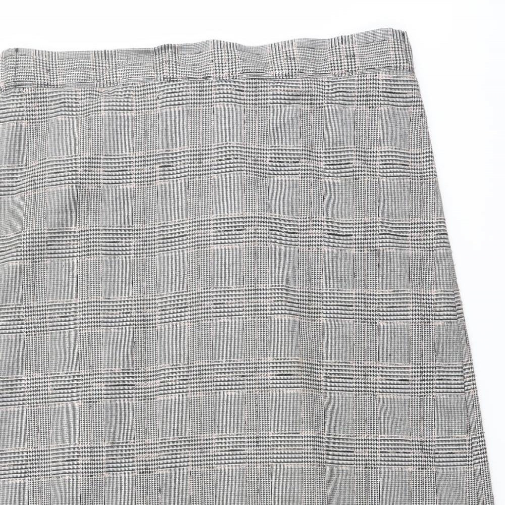 Marks and Spencer Womens Grey Plaid Polyester A-Line Skirt Size 16