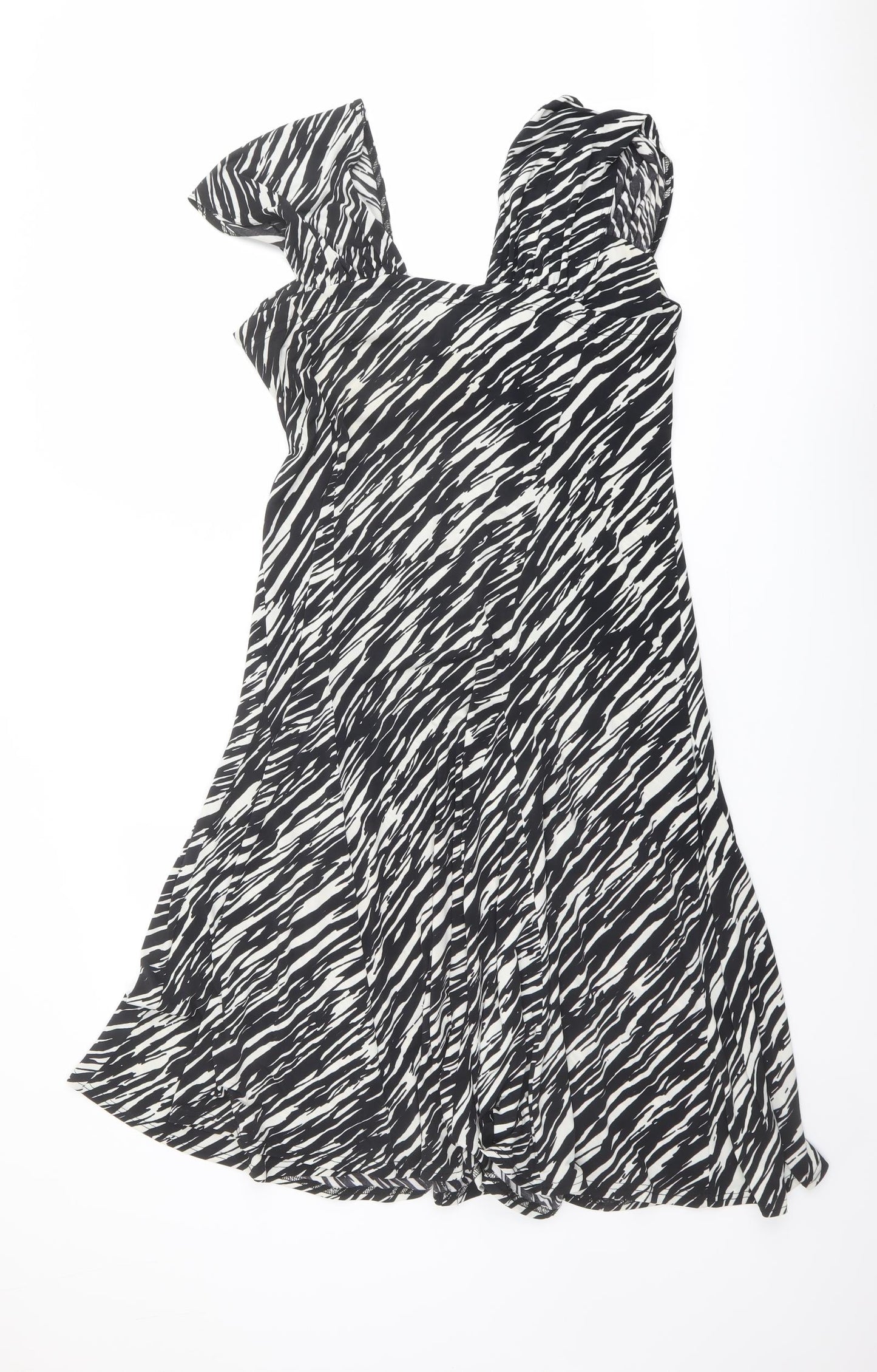 Annabelle Womens Black Animal Print Polyester Trapeze & Swing Size 14 V-Neck Pullover - Zebra pattern