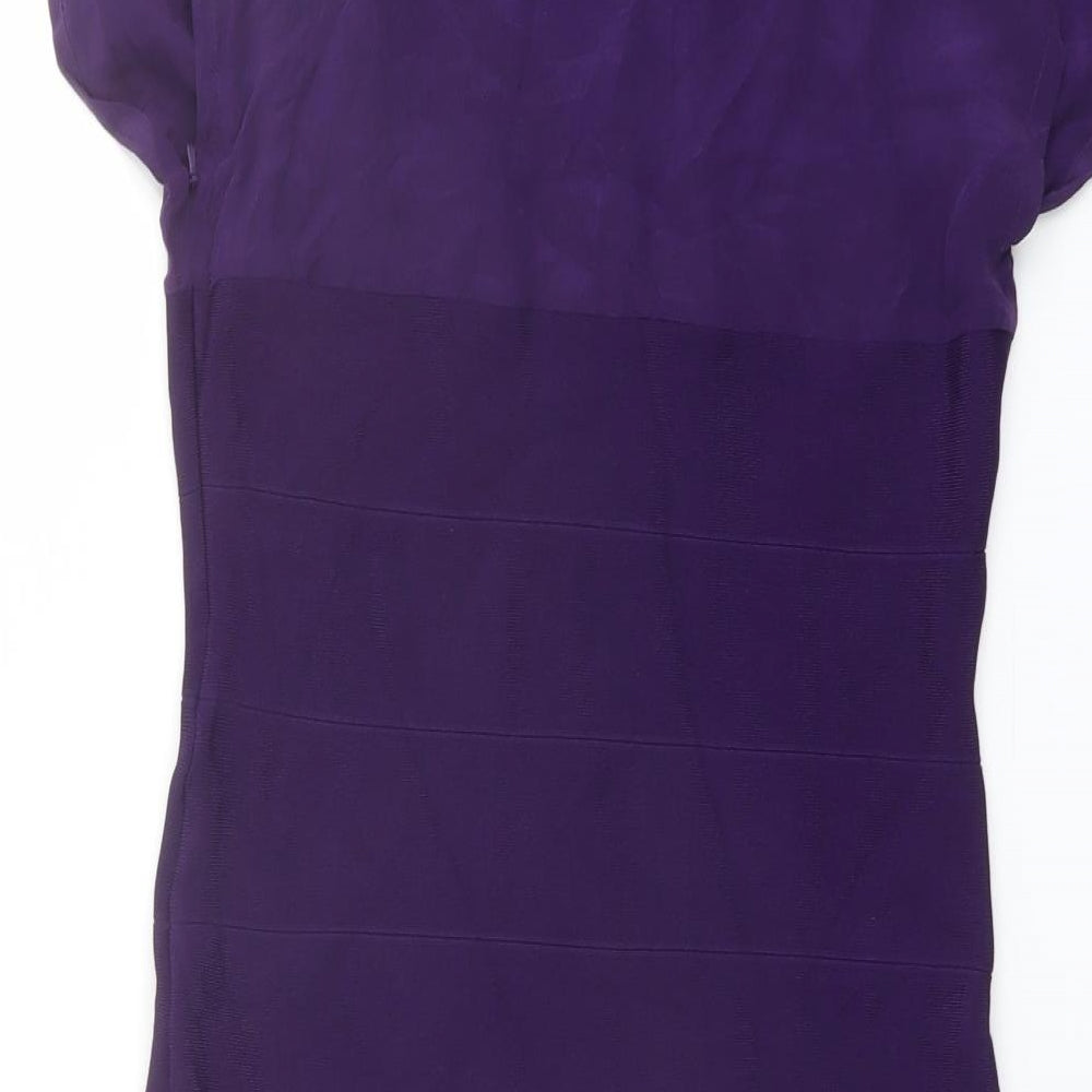 Oasis Womens Purple Viscose A-Line Size 14 V-Neck Zip