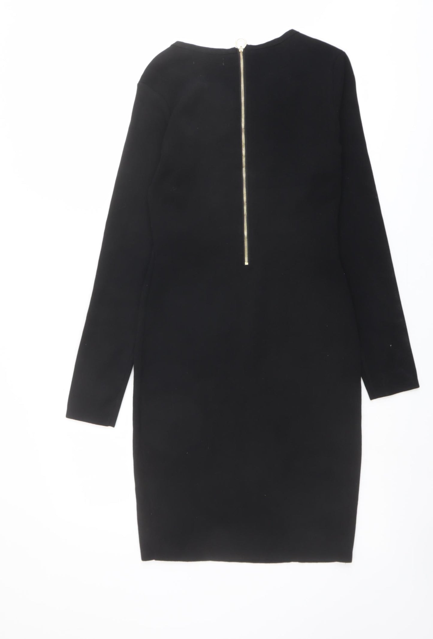 Allyson Womens Black Viscose Pencil Dress Size S V-Neck Zip
