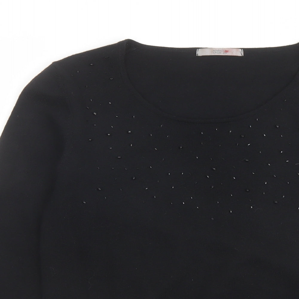 Marks and Spencer Womens Black Round Neck Wool Pullover Jumper Size 12