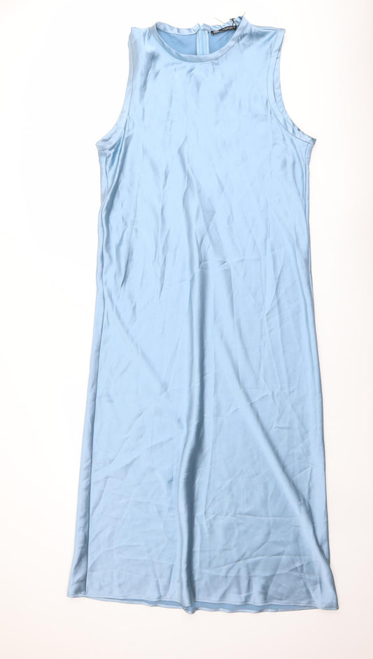Zara Womens Blue Polyester Maxi Size XL Round Neck Zip