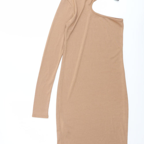 New Look Womens Beige Polyester Bodycon Size 6 One Shoulder Pullover