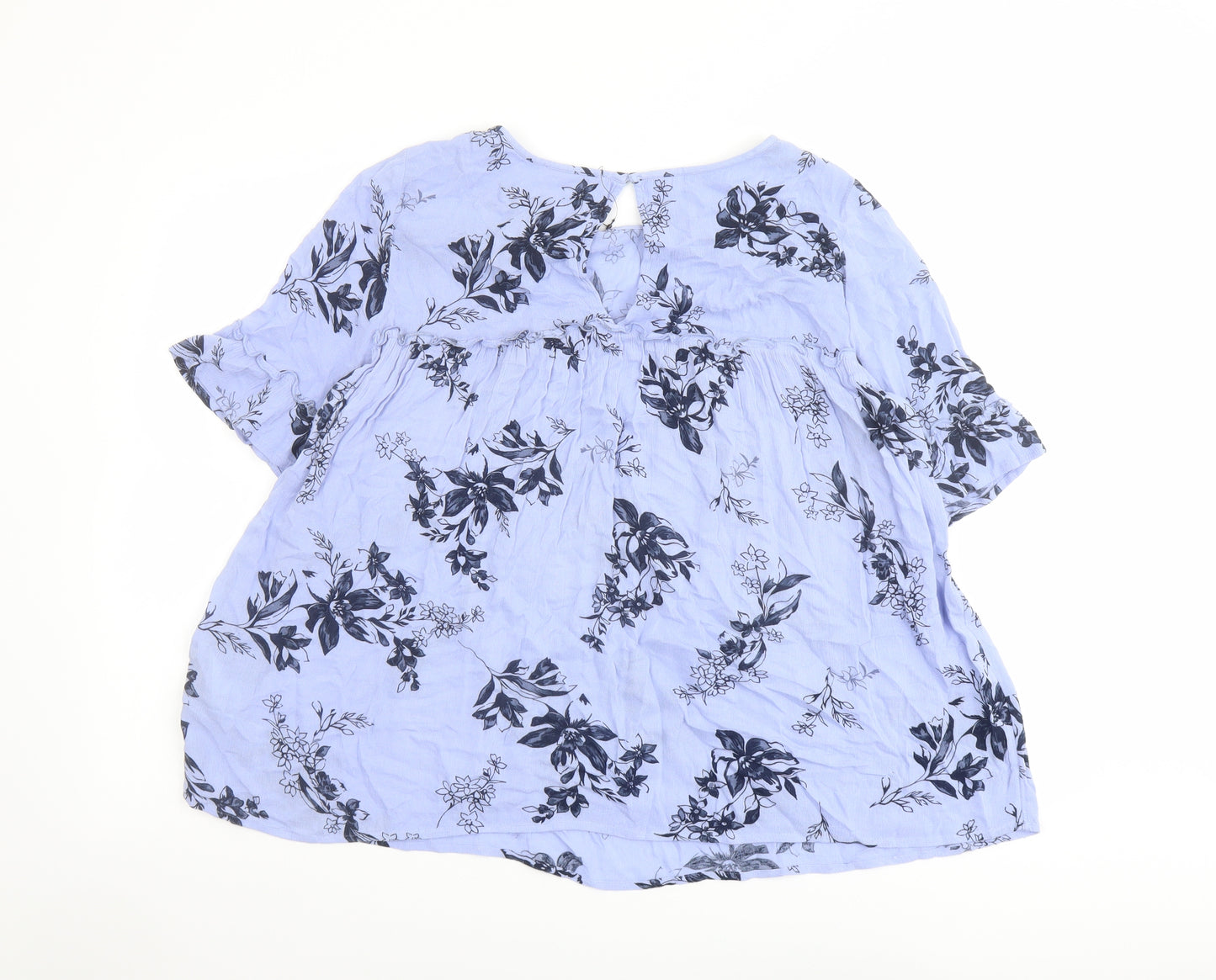 Per Una Womens Blue Floral Viscose Basic Blouse Size 8 Round Neck