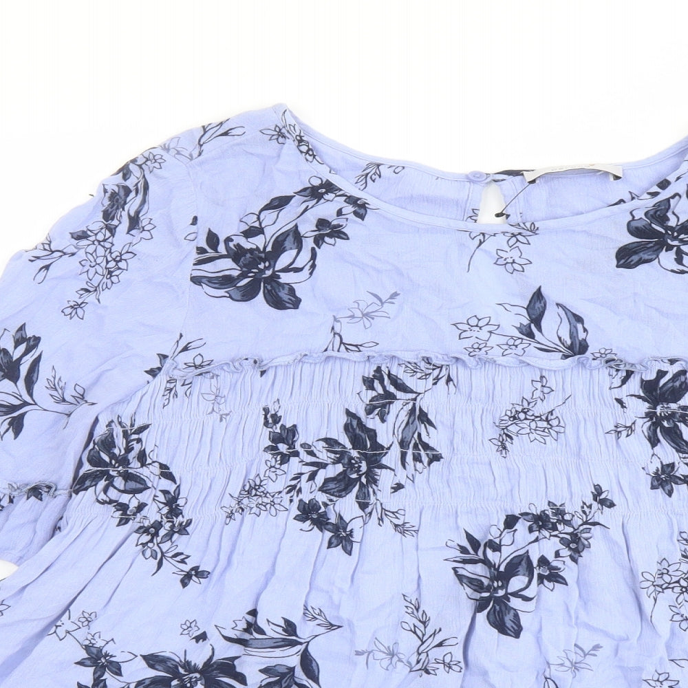 Per Una Womens Blue Floral Viscose Basic Blouse Size 8 Round Neck