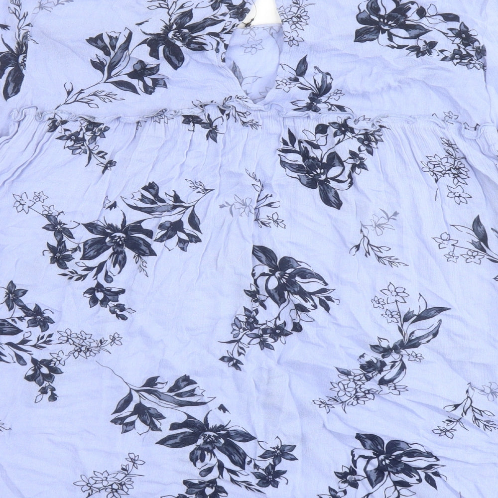 Per Una Womens Blue Floral Viscose Basic Blouse Size 8 Round Neck