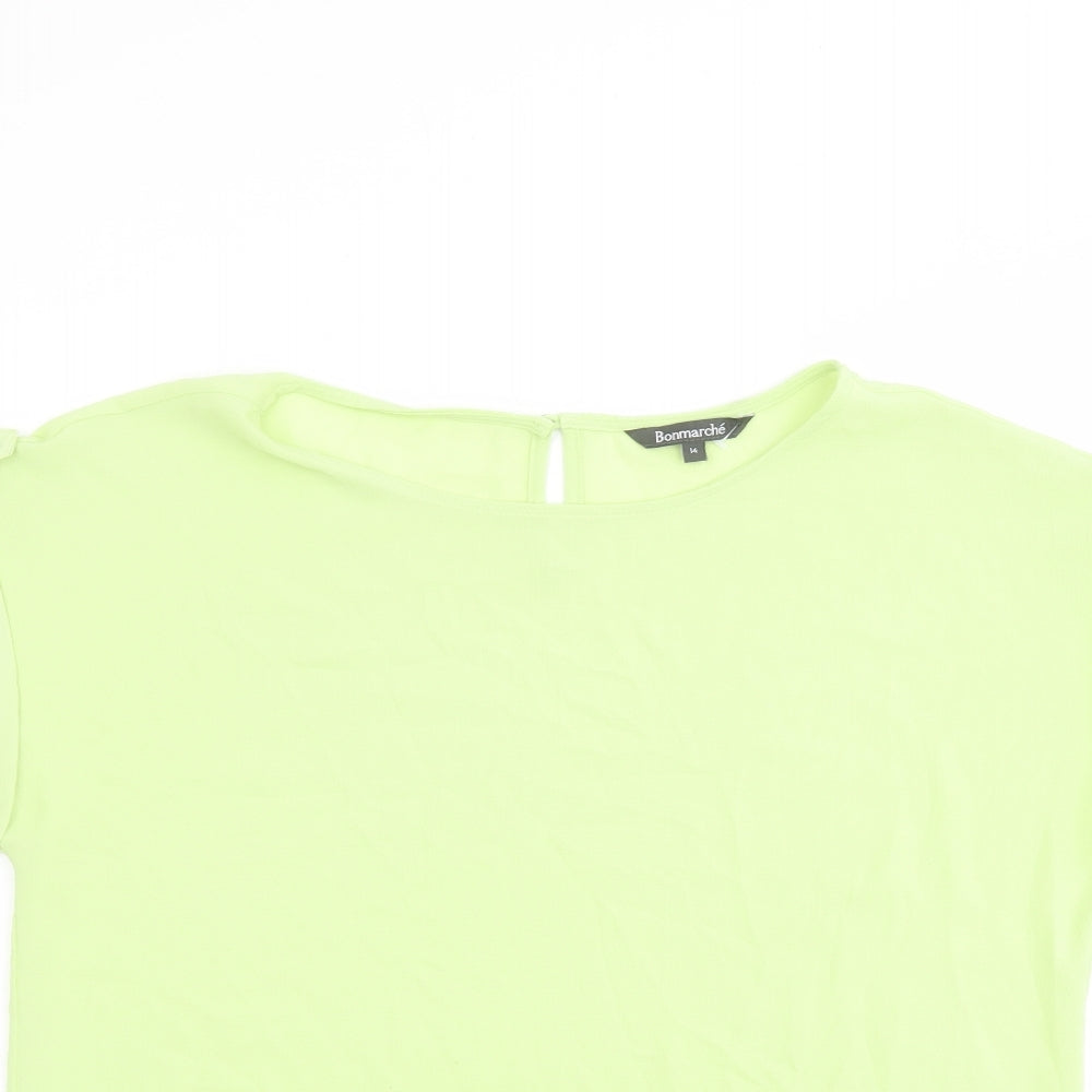 Bonmarché Womens Green Polyester Basic T-Shirt Size 14 Round Neck