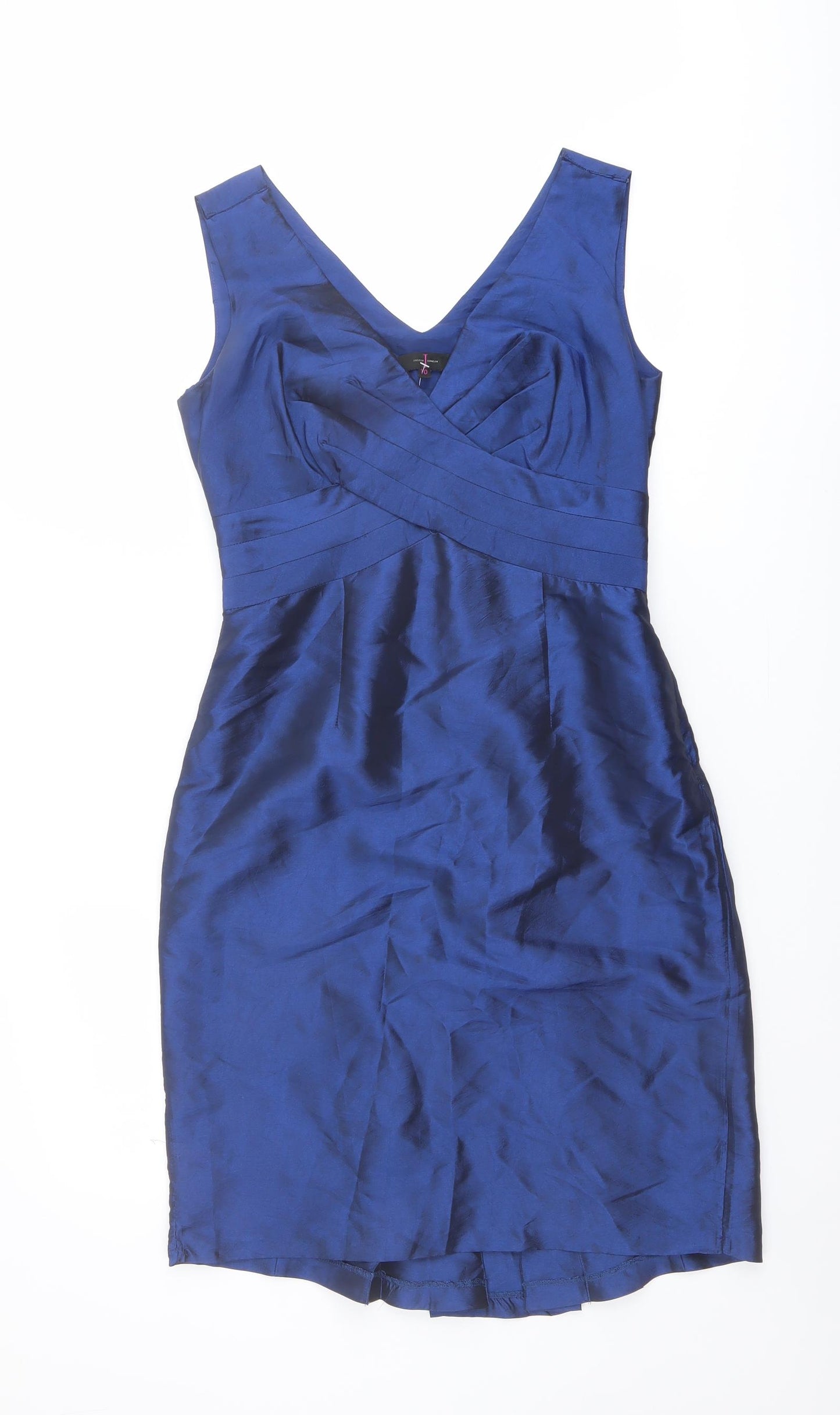 Jasper Conran Womens Blue Polyester Shift Size 10 V-Neck Zip