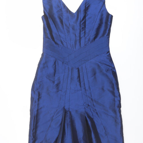 Jasper Conran Womens Blue Polyester Shift Size 10 V-Neck Zip