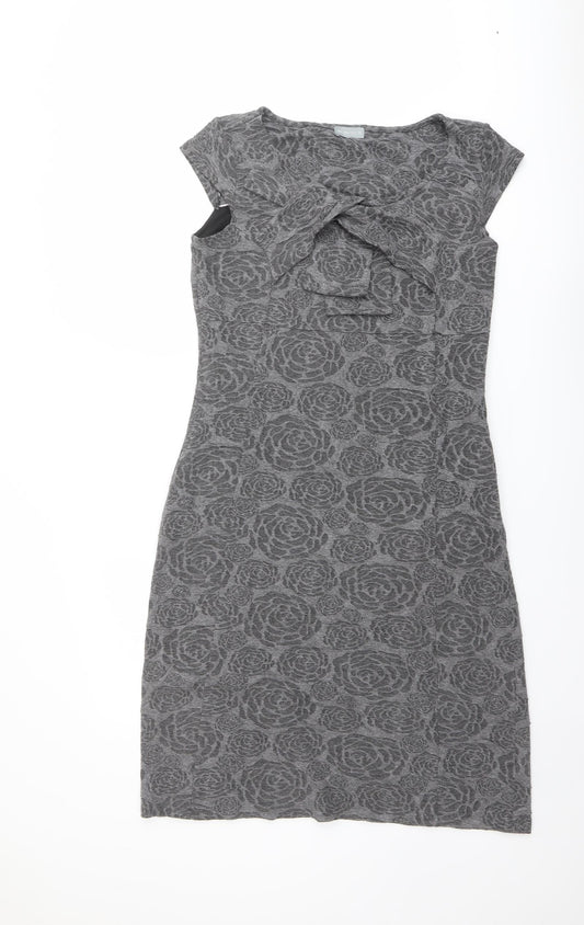 Per Una Womens Grey Floral Polyester Bodycon Size 14 Round Neck Pullover - Knot Detail