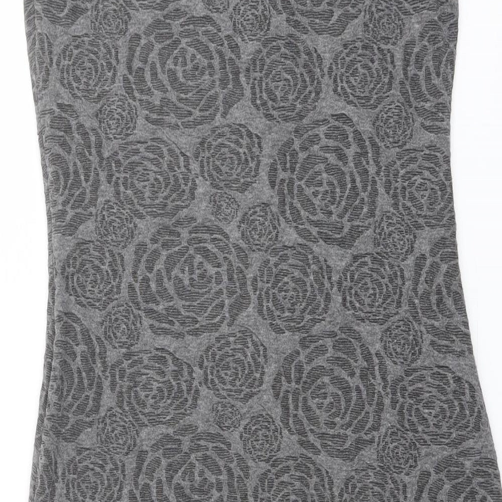 Per Una Womens Grey Floral Polyester Bodycon Size 14 Round Neck Pullover - Knot Detail