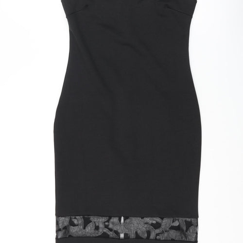 Amy Childs Womens Black Polyester Pencil Dress Size 12 Square Neck Zip