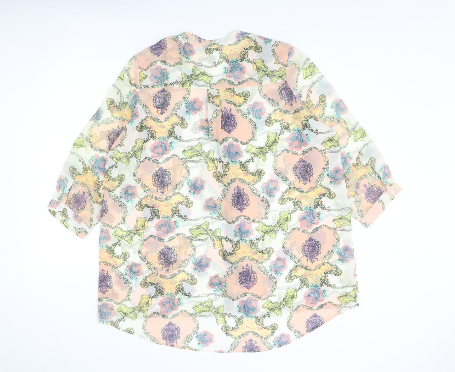 Marina Kaneva Womens Multicoloured Geometric Polyester Basic Button-Up Size 16 Round Neck