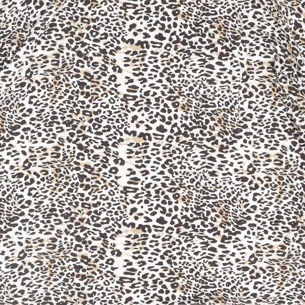 Marks and Spencer Womens Brown Animal Print Viscose Basic T-Shirt Size 16 Round Neck - Leopard Print