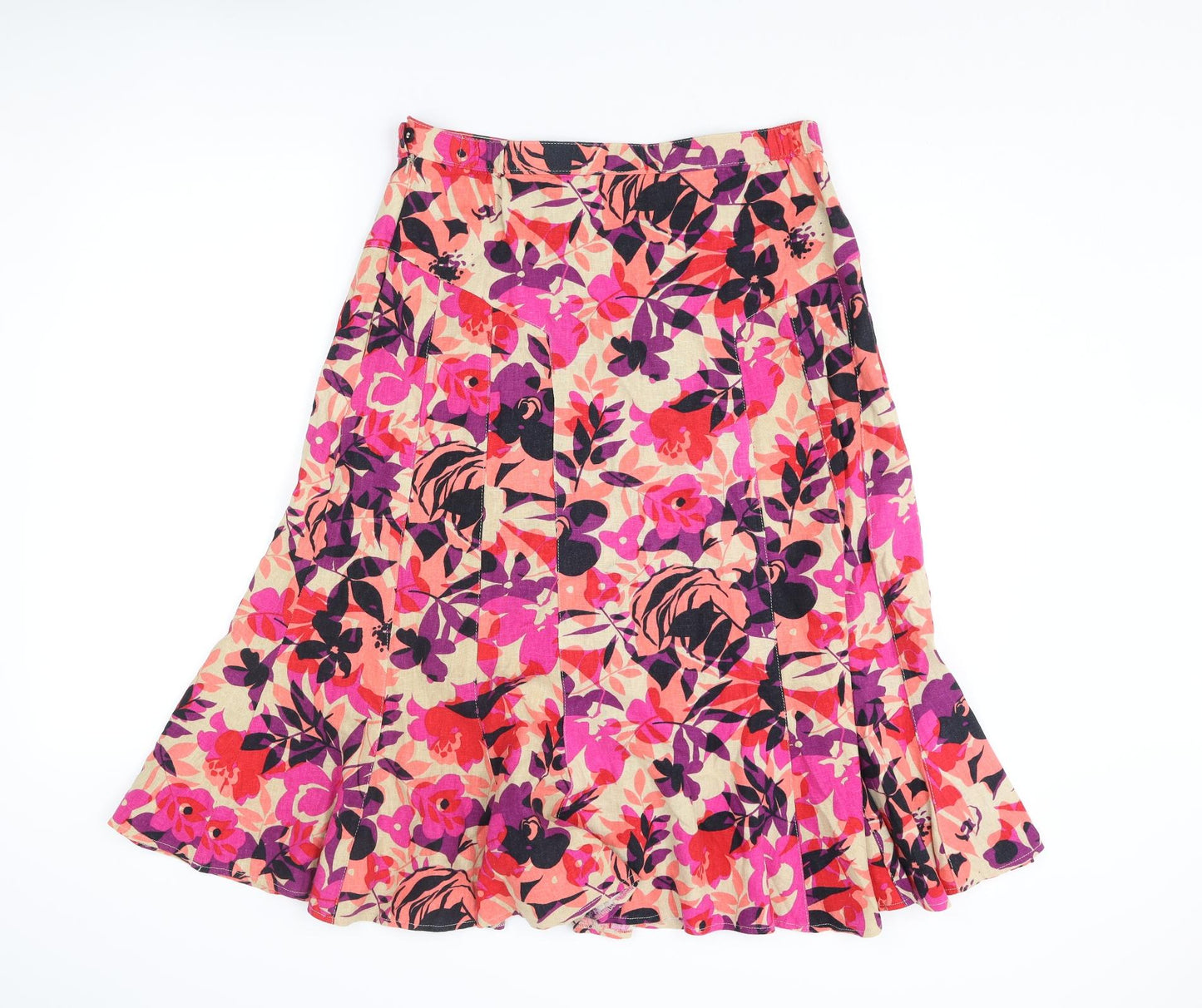 Marks and Spencer Womens Multicoloured Floral Linen Swing Skirt Size 12 Zip