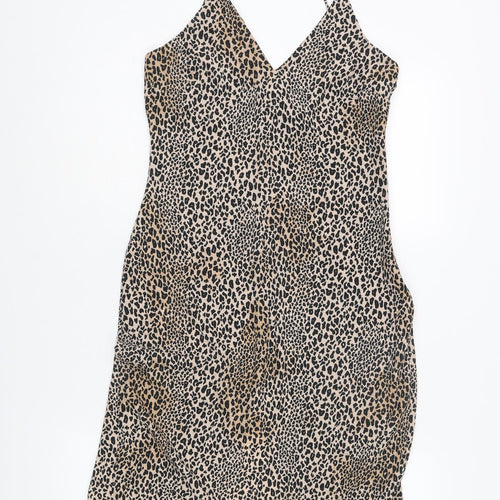 Divided by H&M Womens Brown Animal Print Polyester Slip Dress Size 10 V-Neck Pullover - Leopard pattern