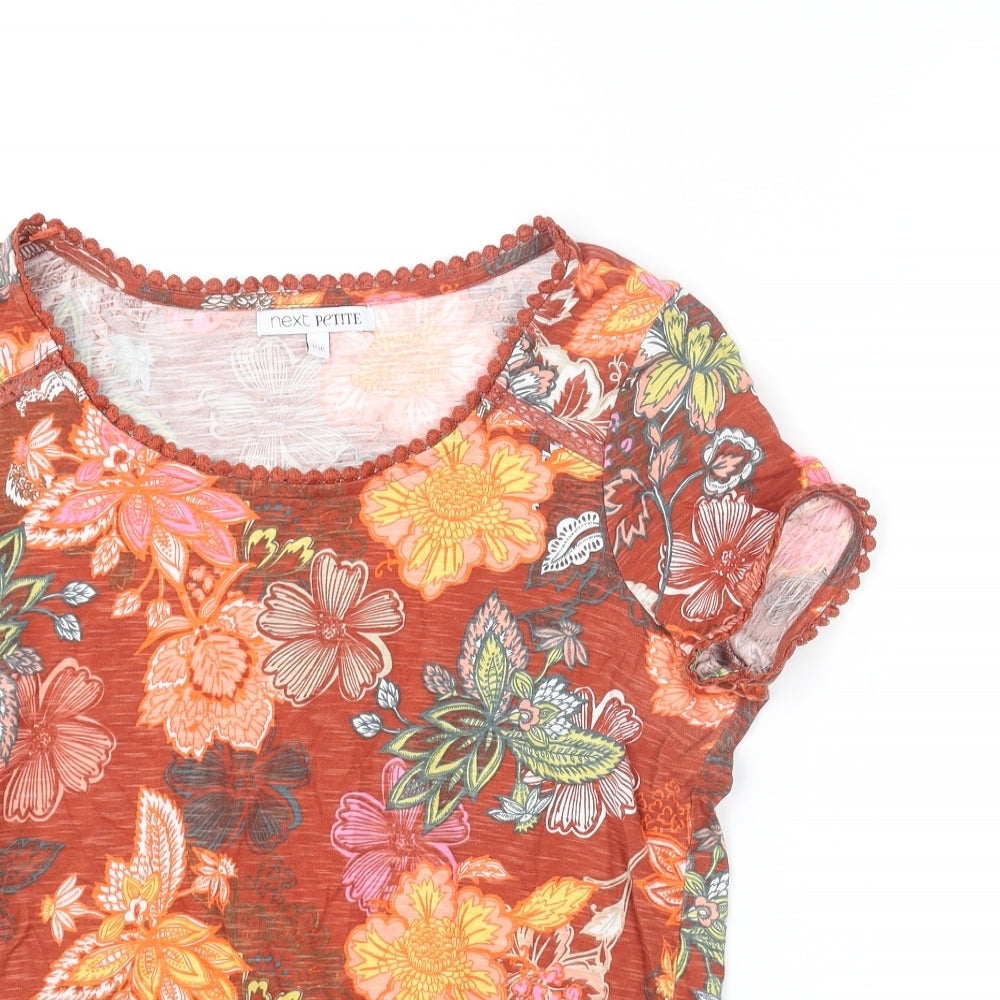 NEXT Womens Multicoloured Floral Cotton Basic T-Shirt Size 10 Round Neck