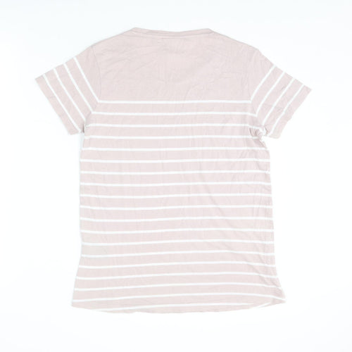 TOG24 Womens Pink Striped Cotton Basic T-Shirt Size 10 Round Neck